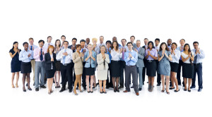 Large group of international business colleagues clapping hands